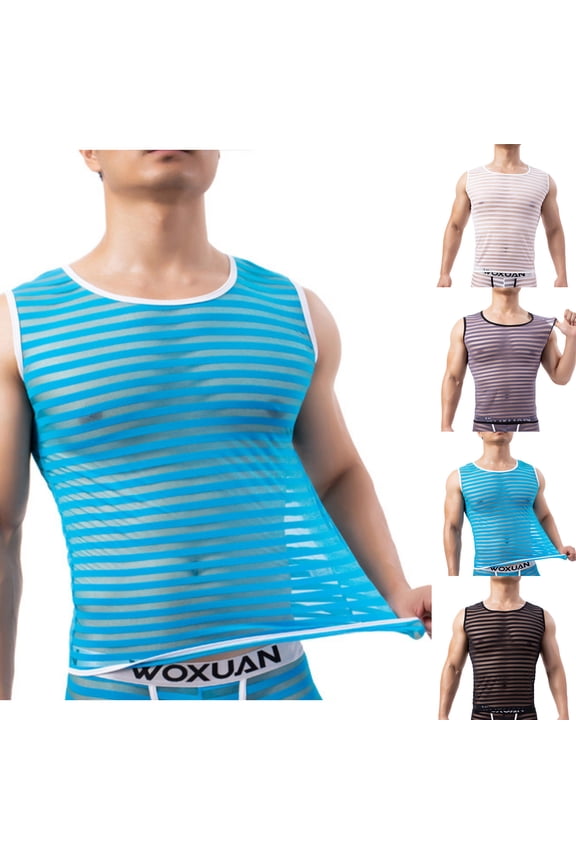 Men's Soft Mesh Striped Tank Tops Sleeveless Fitness Undershirt Vest L White