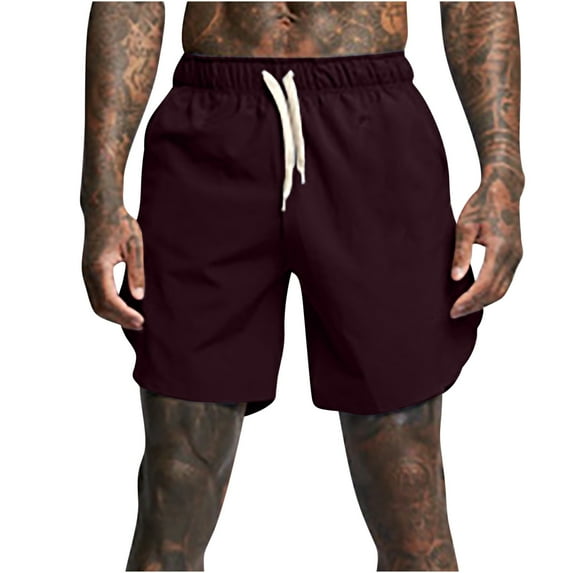Penkiiy Men's Solid Color Casual Outdoor Sports Pocket Lace-up Elastic Shorts Mens Versatile Shorts XXXL Wine On Clearance