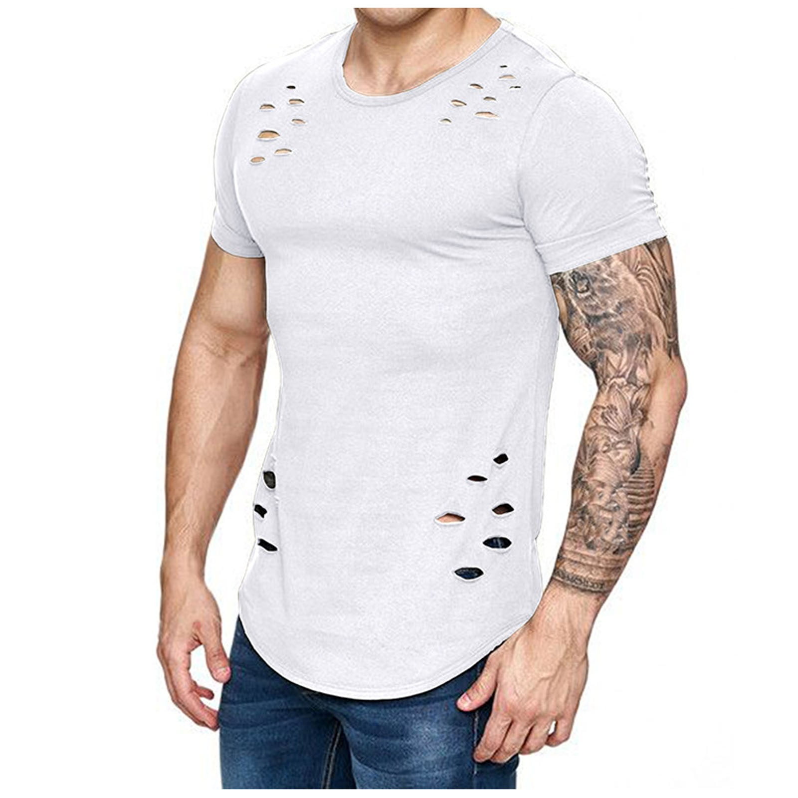 jordnødder medier kort Penkiiy Men's Solid Short Sleeves With Holes In Summer Fashion Comfortable  Blouse Top T-shirts with Pockets XL White On Sale - Walmart.com
