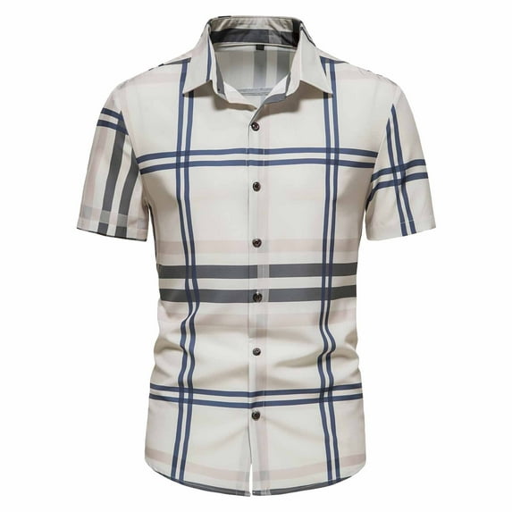 Penkiiy Men's Standard-Fit Short Sleeve Shirt Button Down Casual Summer Dress Shirts with Pocket Beige Clearance