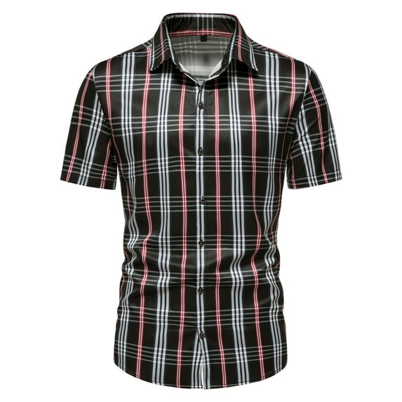 Penkiiy Men's Standard-Fit Short Sleeve Shirt Button Down Casual Summer Dress Shirts with Pocket Black Clearance