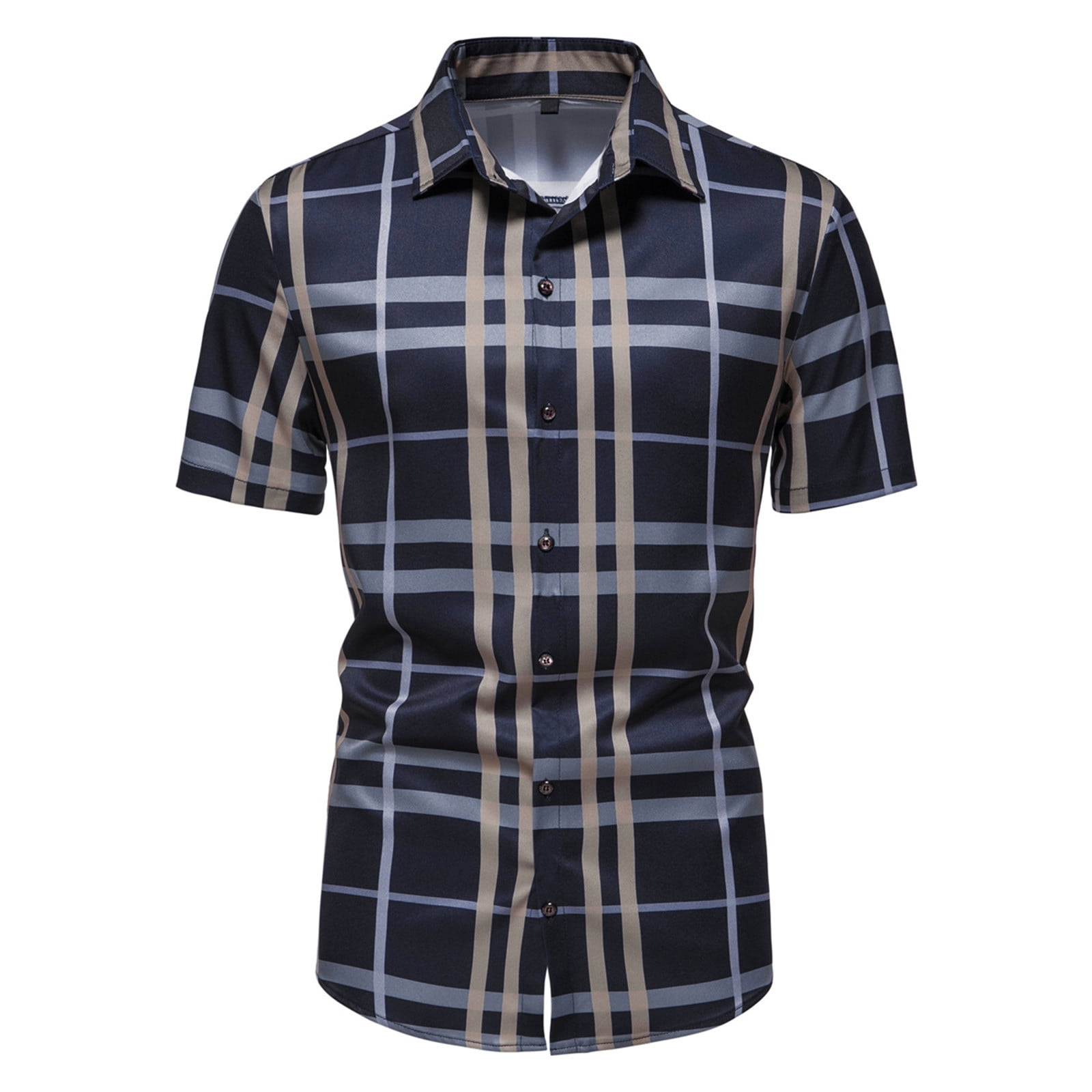 Penkiiy Men's Standard-Fit Short Sleeve Shirt Button Down Casual Summer ...