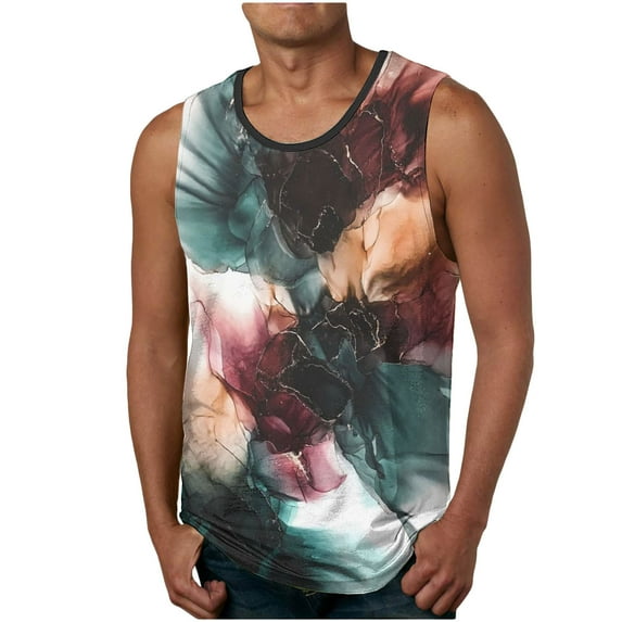 Penkiiy Men's Tank Tops 3D Marble Printed Graphic Sleeveless Muscle Tank Tops Mens Shirt for Workout Gym Jogging L Army Green