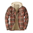 thumbnail image 1 of Penkiiy Men's Thick Quilted Plaid Printed Jacket Hooded Warm Cotton-padded Jacket Golf Jacket Polyester Brown on Clearance, 1 of 4