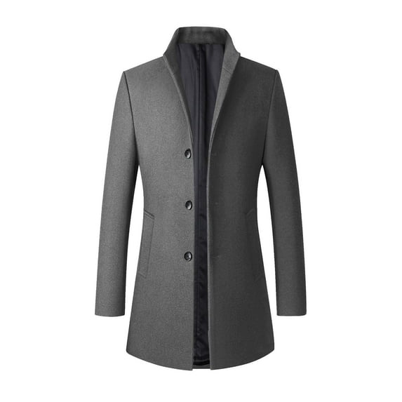Penkiiy Men's Trench Coat Winter Long Jackets Business Wool Blend Pea Coat Single Breasted Overcoat Windproof Gray Clearance