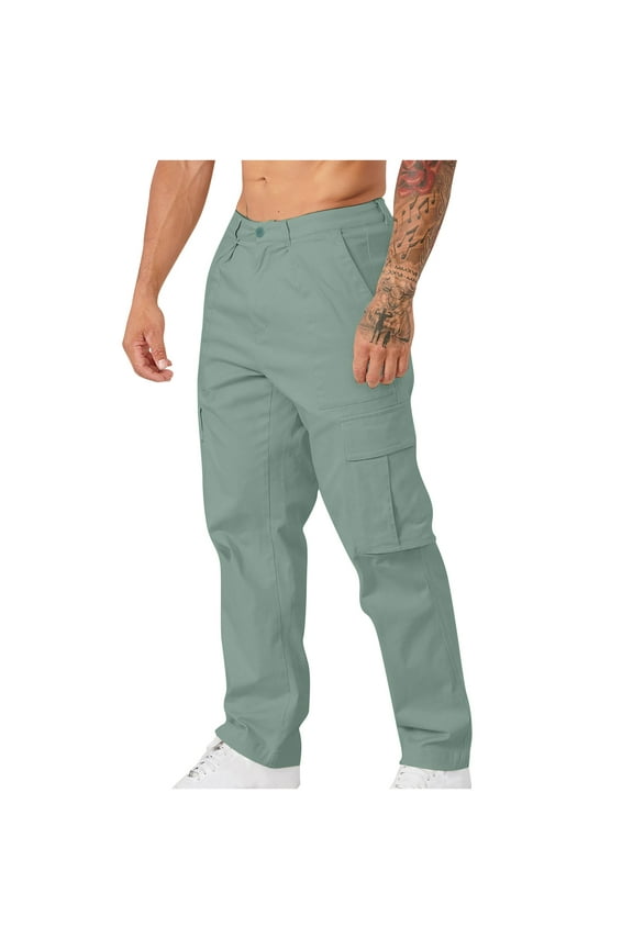 Men’s Twill Relaxed Fit Cargo Pant Men Solid Casual Multiple Pockets Outdoor Straight Type Fitness Pants Cargo Pants Trousers XS Army Green