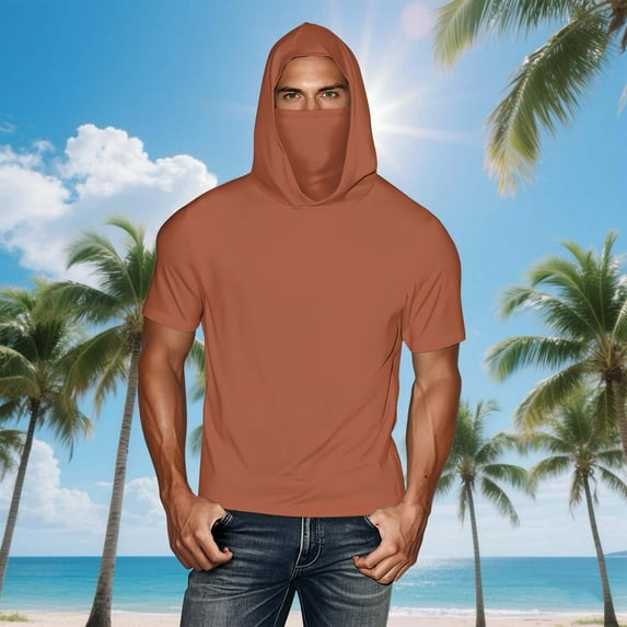 Penkiiy Men's UPF 50+ Sun Protection Short Sleeve Hoodie with Face Mask | Lightweight Fast-Dry Anti-UV Fishing Shirt | Summer Must-Have, Outdoor Activewear