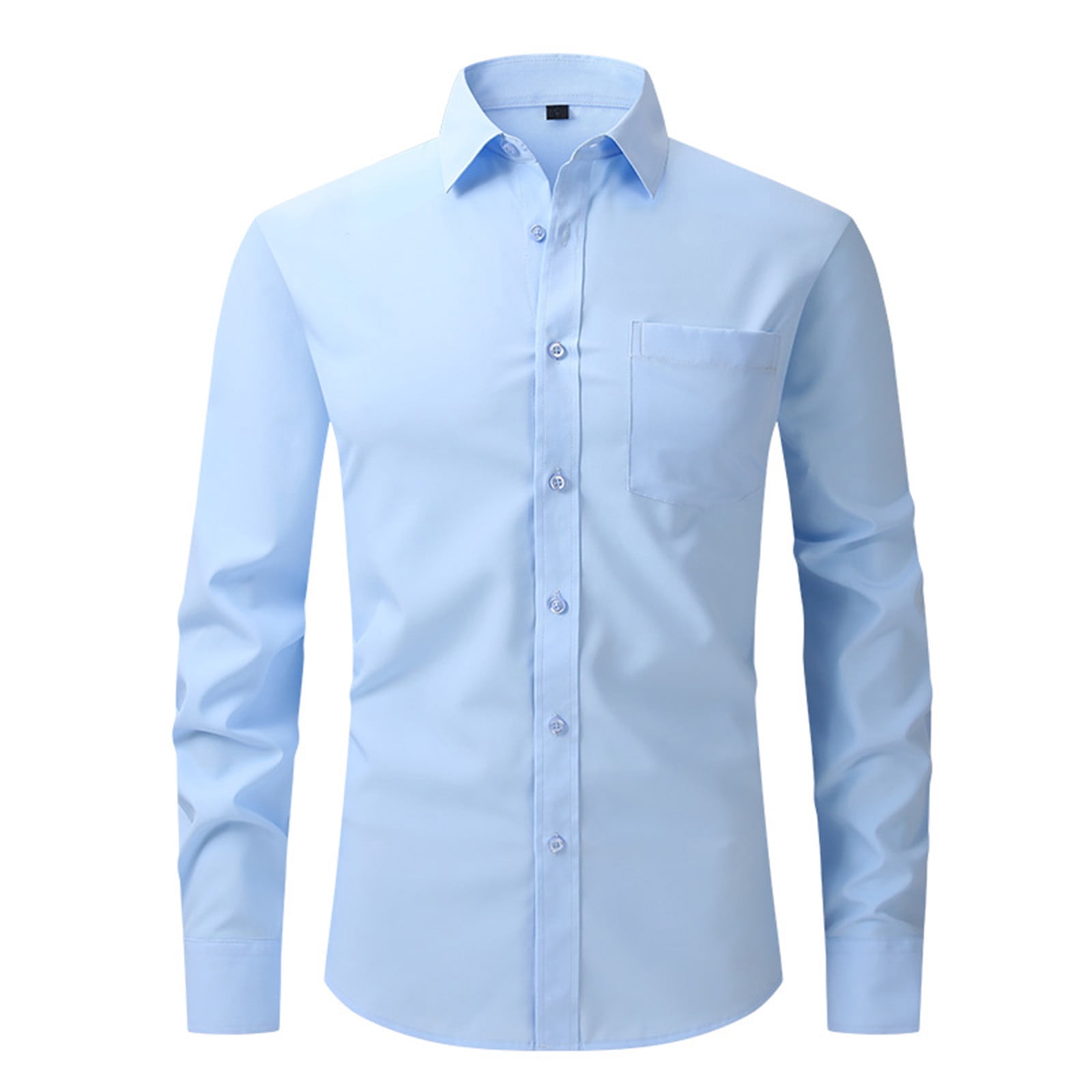 Sky Blue Solid Short Sleeve Button up Shirts for Men - Tailored Slim Fit Cotton Dress Shirts main image 0