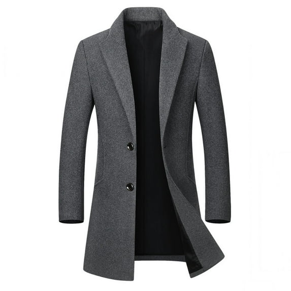 Penkiiy Men's Wool Trench Coat Single Breasted Slim Fit Mid-Length Notched Collar Winter Overcoat Quilted Pea Coats Gray Clearance
