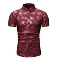 thumbnail image 1 of Penkiiy Men's Woven Silk Dress Shirt Button Down Casual Jacquard Shirts Short-Sleeve Shirt Prom Wedding Regular Fit Wine Clearance, 1 of 8