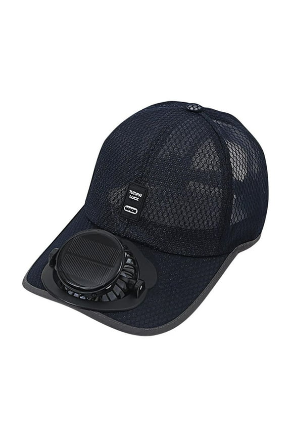 Mens Baseball Cap with Solar Fan, Summer UV Protection Wide Brim Sun Hat Mesh Beach Hats, Solar Powered
