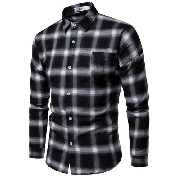 Penkiiy Mens Button Down Shirts Regular Fit Long Sleeve Casual Plaid Flannel Shirt Black Clearance