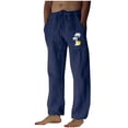 thumbnail image 1 of Penkiiy Mens Cotton Linen Drawstring Pants Yoga Running Sports Pants Elastic Waist Casual Jogger Wide Leg Breathable Stretchy L Navy, 1 of 4