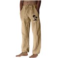 thumbnail image 1 of Penkiiy Mens Cotton Linen Drawstring Pants Yoga Running Sports Pants Elastic Waist Casual Jogger Wide Leg Breathable Stretchy S Khaki, 1 of 4