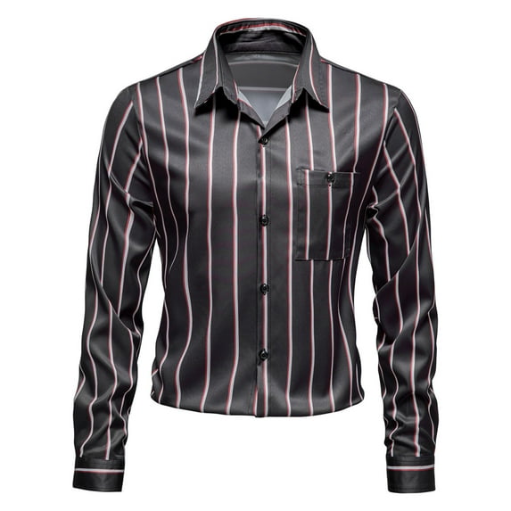 Penkiiy Mens Dress Shirts Regular Fit Long Sleeve Stretch Striped Business Dress Shirts for Men Black Clearance