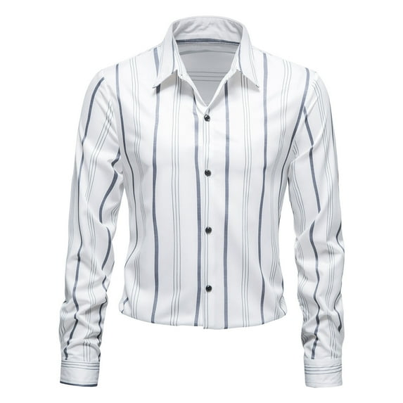 Penkiiy Mens Dress Shirts Regular Fit Long Sleeve Stretch Striped Business Dress Shirts for Men White Clearance