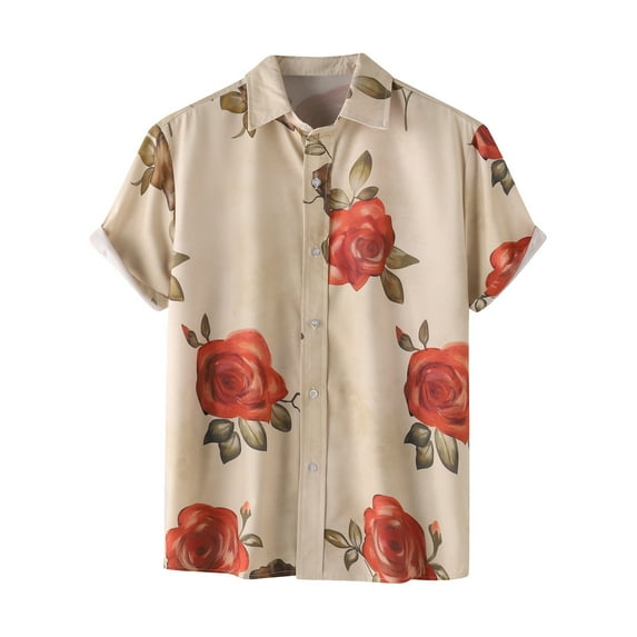 Penkiiy Mens Hawaiian Shirts Short Sleeve Casual Button Down Tropical Beach Shirt XL Khaki