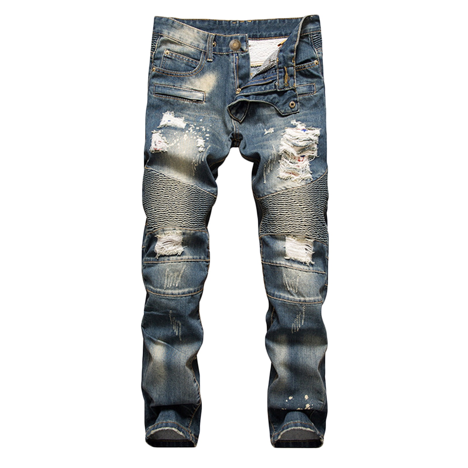 Penkiiy Mens Jeans Men s Jeans New Fashion Have Pockets Button Zipper Personality Denim Trend Jeans Blue Pants