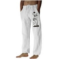 thumbnail image 1 of Penkiiy Mens Linen Drawstring Pants Elastic Waist Lightweight Trouser Loose Plus Size Trouser Fashion Beach Pockets Pant M White, 1 of 4