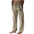 thumbnail image 1 of Penkiiy Mens Cotton Linen Drawstring Pants Yoga Running Sports Pants Elastic Waist Casual Jogger Wide Leg Breathable Stretchy S Beige, 1 of 4