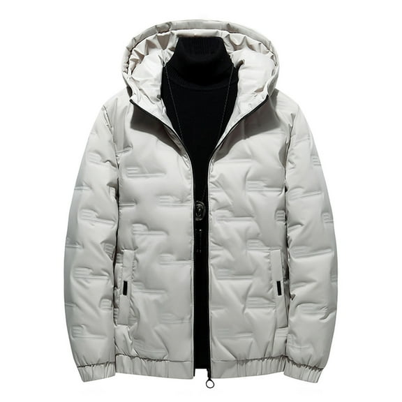 Penkiiy Mens Long Winter Coat Hooded Waterproof Insulated Puffer Jacket Thicken Puffy Warm Down Windbreaker Parka White