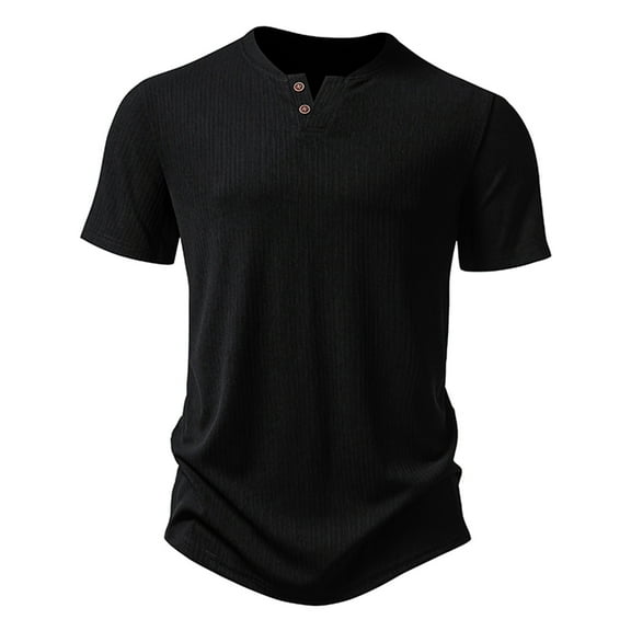 Penkiiy Mens Muscle Slim Henley Shirts Crewneck Longline T-Shirt Gym Workout Athletic Shirt Tees with Button XL Black