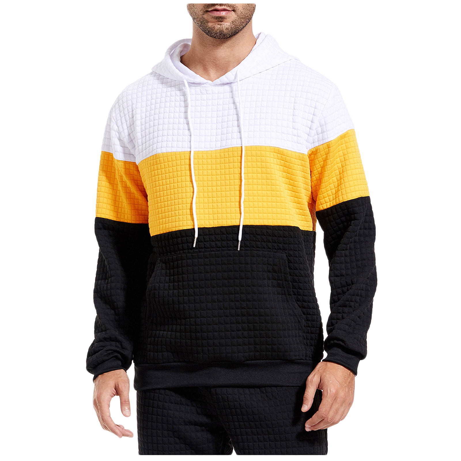 Waffle Contrast Knit Color Block Patchwork Button Front Oversize Hoodie