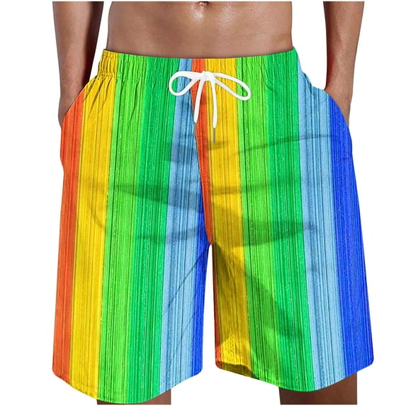 Penkiiy Mens Rainbow Swim Trunks Beach Shorts for Men Bathing Suits Beach Wear Mens Swim Shorts 2XL Green