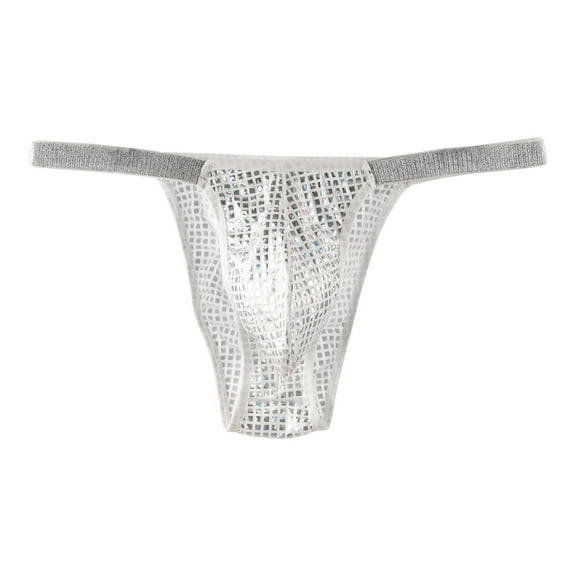 Penkiiy Mens See Through Thong G strings Bikini Underwear Sheer Mesh Male Thongs for Men L White