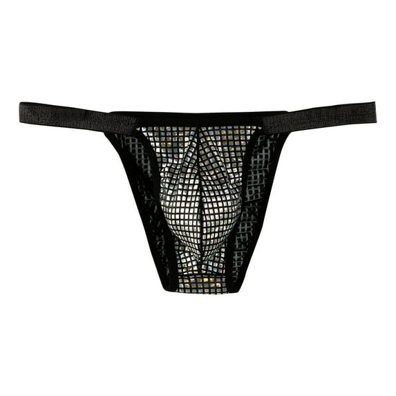 Penkiiy Mens See Through Thong G strings Bikini Underwear Sheer Mesh Male Thongs for Men S Black