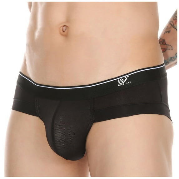 Penkiiy Mens Sexy Underwear Briefs Men's Color Briefs Fashion Underwear Personalized Low-waist Hoop Panties Buttock Covering Briefs Black Underwear