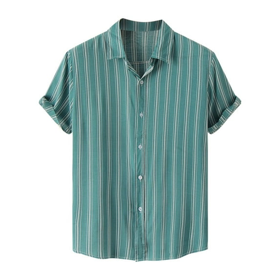 Penkiiy Mens Shirts Men Casual Buttons Beach Non-positioning Print Turndown Short Sleeve Shirt Blouse Green Shirts