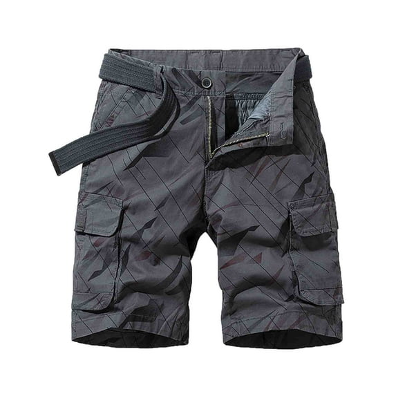 Penkiiy Mens Shorts Cargo Men's Stripe Directional Sign Work Shorts Mid-waist Multi-pocket Five-piece Pants Casual Shorts Pants Dark Gray Shorts
