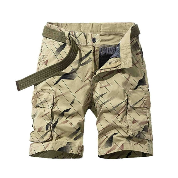 Penkiiy Mens Shorts Cargo Men's Stripe Directional Sign Work Shorts Mid-waist Multi-pocket Five-piece Pants Casual Shorts Pants Khaki Shorts