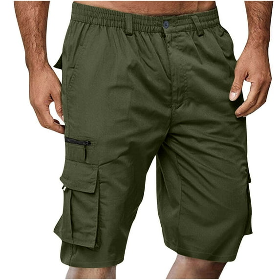 Penkiiy Mens Shorts Men Casual Button Zipper Shorts Solid Knee Length Cargo Shorts With Pocket Straight Button Zipper Shorts Green Short