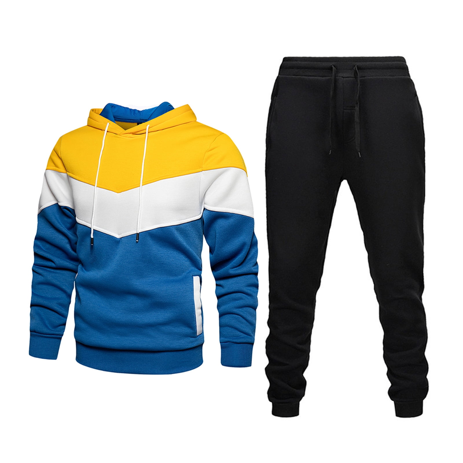 Penkiiy Mens Sweatsuits Sets Three Color Stitched Sweater And Trousers