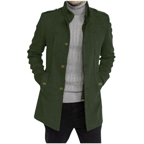 Penkiiy Mens Trench Coat Slim Fit Single Breasted Lapel Long Jacket Casual Windproof Overcoat Fashion Pea XL Green