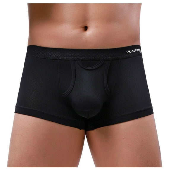 Penkiiy Mens Underwear Boxer Briefs Men's Color Briefs Fashion Underwear Personalized Mid-waist Hoop Panties Buttock Covering Briefs Black Underwear