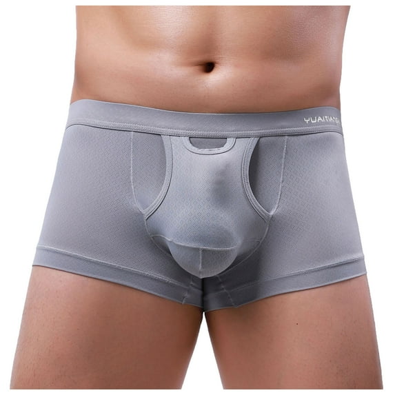 Penkiiy Mens Underwear Boxer Briefs Men's Color Briefs Fashion Underwear Personalized Mid-waist Hoop Panties Buttock Covering Briefs Gray Underwear