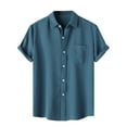 thumbnail image 1 of Penkiiy Mens Waffle Shirts Short Sleeve Button Down Summer Casual Beach Hawaiian Tops Shirts M Navy, 1 of 9