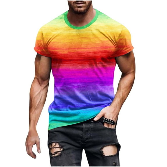 Penkiiy Mens Womens Rainbow Graphic T-Shirts Unisex 3D Printed Short Sleeve Shirts Tops 5XL Orange
