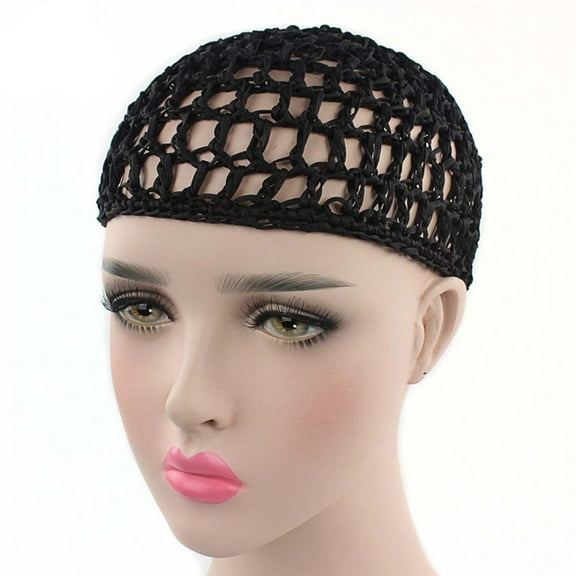 Penkiiy Mesh Crochet Hair Net Rayon Knit Snood Hat Cover Crocheted Sleep Cap for Women Black
