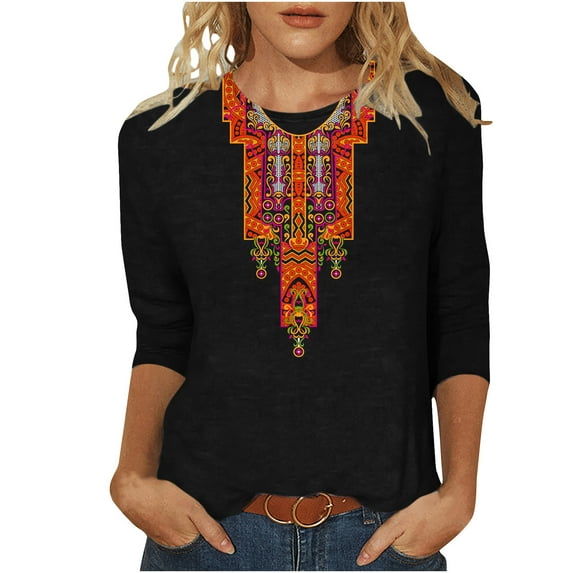 Penkiiy Mexican Embroidered Shirts for Women Boho Tops and Blouses 3/4 Sleeve Bohemian Peasant Summer Fall Tunic Top,Vintage Floral Tunic Shirts, Flowers Embroidery Blouses S Black