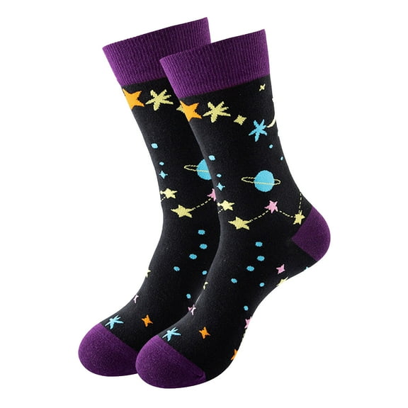 Penkiiy Middle Socks for Men Women Mens Unisex Gifts Printed Casual Winter Warm Cotton Socks Knit Soft Long Socks Purple Socks