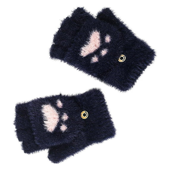 Penkiiy Mittens for Women Fashion Non-slip Jairon Warm Winter Artificial Knitting Wrist Flip Gloves Mittens Dark Blue Mittens