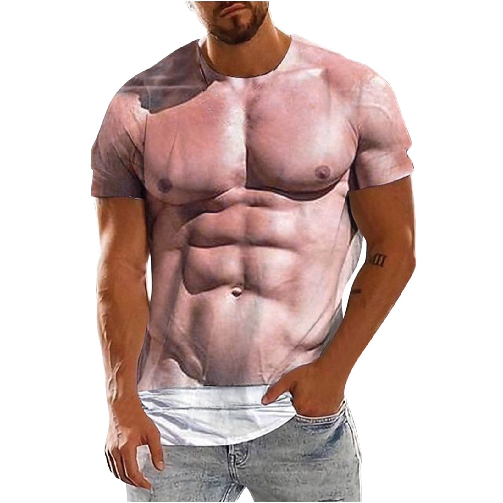 Penkiiy Muscle Tee Shirts For Men Funny T Shirt With Abdominal Muscle 3d Printed Graphics S 7496