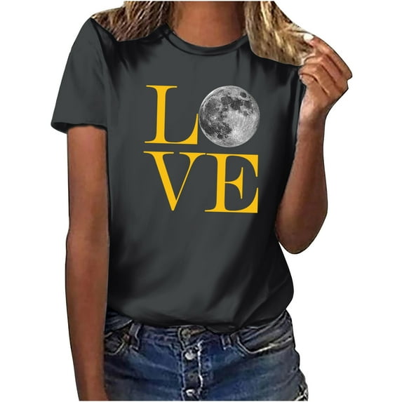 Penkiiy Muslim Ramadan T-Shirt for Women Women's Summer Moon Graphic Shirts Cute Boho Short Sleeve Round Neck Tee Girls Casual Loose Blouses 3XL Dark Gray
