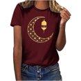 thumbnail image 1 of Penkiiy Muslim Ramadan T-Shirt for Women Women's Cute Graphic T-Shirts Crewneck Short Sleeve Moon PrintCasual Tee Tops L Wine, 1 of 6