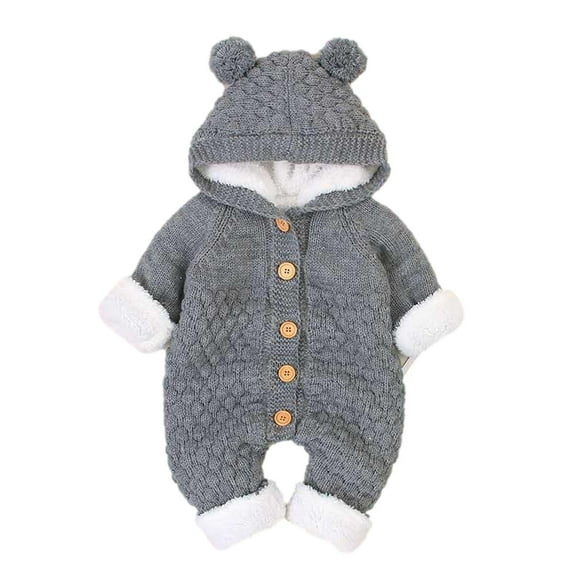 Penkiiy Newborn Baby Girls Boys Winter Warm Coat Knit Outwear Hooded Jumpsuit kids Baby Easter Romper 6-12 Months Gray on Sale