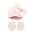 thumbnail image 1 of Penkiiy Newborn Baby Girls Hats Mittens Set Hospital Hat Beanie Infant Bow Hats Baby Cotton Gloves No Scratch Mittens Pink, 1 of 4